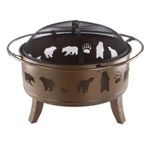 Pure Garden 50-LG1202 32 Outdoor Deep Fire Pit-Round Large Steel Bowl with Bear  - £139.38 GBP