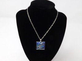 Blue Dragonfly Spring Garden Glass Tile Silver Pendant Necklace - New - £9.11 GBP