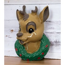 Christmas Reindeer Head Refrigerator Magnet Vintage Brown Deer with Wreath - $9.97