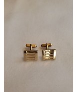 Vintage SWANK Gold Tone Cufflinks Concave Grooved  Rectangle - $9.90