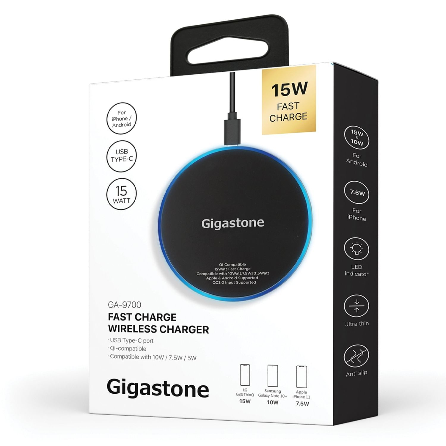 Gigastone GS-GA-9700B-R GA-9700 Qi Certified Fast Wireless Charging Pad Item image 8