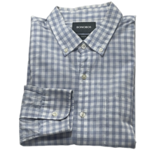 BONOBOS Shirt Mens Size L Button Down Long Sleeve Slim Fit Blue Plaid Cotton - £15.57 GBP