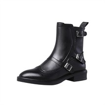 Autumn New Woman Buckle Chelsea Boots Handmade Genuine Leather Round Toe Shoes Q - £73.57 GBP