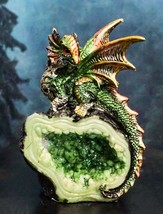 Metallic Green Iridescent Wyrmling Dragon On Faux Geode Crystal Rock Figurine - £14.38 GBP