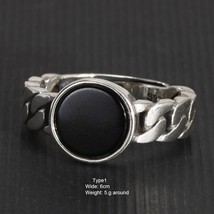 Genuine 925 Sterling Silver Chain Rings With Black Agate Inlaid Adjustable Size  - £26.35 GBP