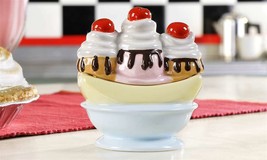 Sundae Salt and Pepper Shaker Set Retro Banana Split Design Ceramic 4&quot; H... - £15.60 GBP