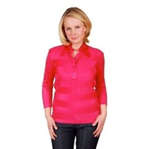 VTG 1970s Kay Silver Fuchsia Rib Knit Acetate Blouse Canada Collared But... - $49.45