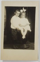 RPPC Sweet Children Frank and Anna with her Big White Bow c1900s Postcard R2 - £5.46 GBP