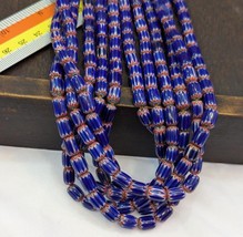 Collar de cuentas de vidrio de 6x9 mm de cuentas de chevron azul antiguo... - $33.62