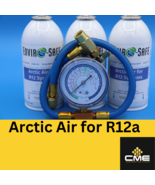 Arctic air 12, Auto AC Refrigerant support, 3 cans &amp; brass charging gauge - £48.51 GBP