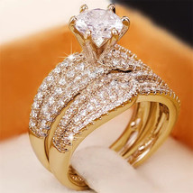 5Ct Round Lab-Created Diamond Bridal Engagement Ring Set 14K Yellow Gold Plated - £124.71 GBP