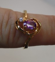 Unbranded Goldtone Ring Stamped Taiwan With Purple Glass Stone &amp; CZ Sz 8 - £6.33 GBP