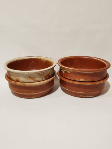 4 Rare Vintage Dansk Rimmed Cereal Coupe Bowls 6” Made In Denmark Stoneware Rust - £48.72 GBP