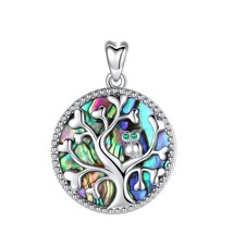 925 Sterling Silver Tree of Life Pendant Necklace Mother of Pearl Wise Owl Penda - £22.23 GBP
