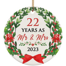 22th Wedding Anniversary Ornament 22 Years As Mr &amp; Mrs Wreath Christmas Gifts - £11.83 GBP