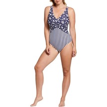 Tribal Sport XL Navy UPF 50 V neck One Piece Swimsuit Stretch Tummy Cont... - $35.11