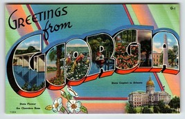 Greetings From Georgia Large Big Letter Linen State Postcard Unposted Asheville - £6.45 GBP