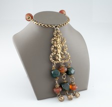 Gold-Plated Bedouin Filigree Necklace Amber and Bloodstone Gorgeous - £195.60 GBP