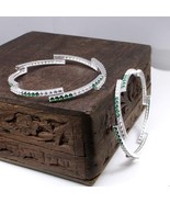 Real Silver Green White CZ Women Bangles Bracelet 5.6 CM - Pair - $108.84
