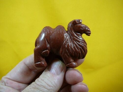 (Y-CAM-703) CAMEL camels GOLDSTONE gem stone gemstone figurine DESERT DR... - $13.32