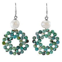 Floating Round Orbs Turquoise Freshwater Pearl Sterling Silver Dangle Earrings - £19.77 GBP