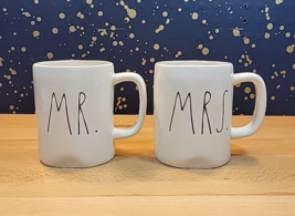 Rae Dunn &quot;Mr.&quot; and &quot;Mrs.&quot; White Ceramic 16oz Coffee Mug Set of 2 - £12.75 GBP
