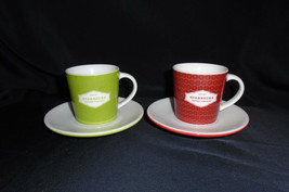 Starbucks Espresso Cups 2005 Green &amp; Red Demitasse Cup &amp; Saucer Set of Two - £11.68 GBP