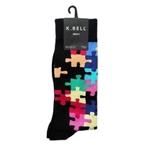 NEW K. Bell Men&#39;s Novelty Jigsaw Puzzle Novelty Pattern Crew Socks Shoe ... - £10.59 GBP