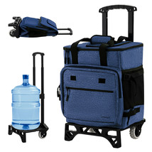 50-Can 3-in-1 Insulated Rolling Cooler w/ Adjustable Handle &amp; Bottom Plate Blue - £80.65 GBP