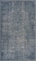 8&#39; X 11&#39; Blue Silver Gray And Cream Damask Distressed Stain Resistant Area Rug - $639.49