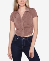 MSRP $24 Just Polly Juniors&#39; Ruched-Front Polo Shirt Metallic Brown Size... - $6.73