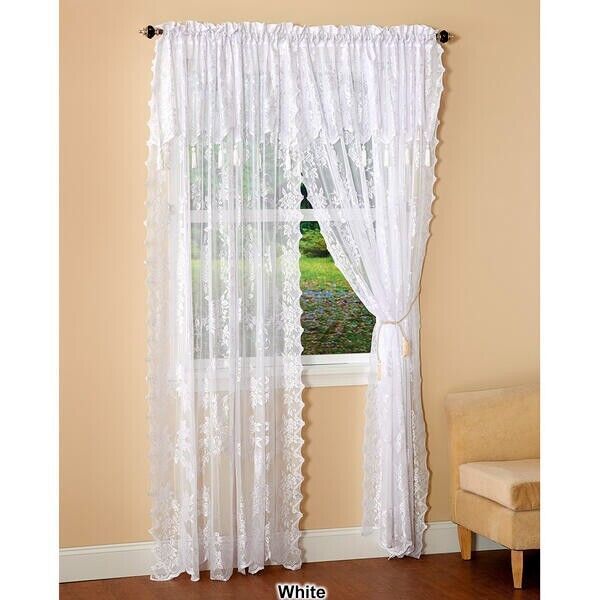 Renaissance Home Fashion Lace white with attached valance window curtain set - $23.75
