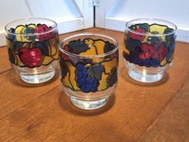 3 Vintage Libbey Stained Glass Drinkware Fruit Tumbler Glasses MCM Holds... - $14.84