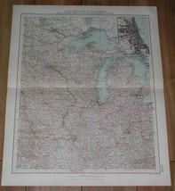 1927 Map Of Central Usa Michigan Illinois Indiana Great Lakes Chicago Inset Map - £22.53 GBP