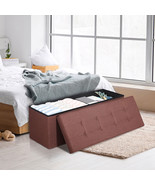 Brown Folding Storage Ottoman Bench Storage Chest Footrest Stool Soft Cozy - $59.99