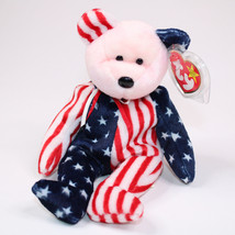 Rare Original TY Spangle Pink Face Beanie Baby Bear 1999 Retired Red White Blue - £10.83 GBP