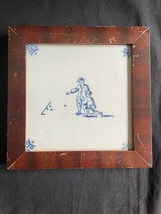 Antique Framed Dutch Delft Tile  playing a game  17th century - $149.00