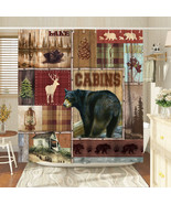 Cabin Bear Lake Deer Lodge Forest Fabric Shower Curtain, Modern Rustic, ... - £23.38 GBP