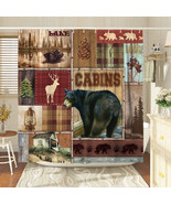 Cabin Bear Lake Deer Lodge Forest Fabric Shower Curtain, Modern Rustic, ... - $40.19 CAD