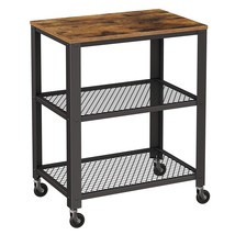 Serving Cart, 3-Tier Bar Cart On Wheels With Storage And Steel Frame, Rustic Bro - £84.84 GBP