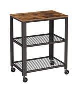 Serving Cart, 3-Tier Bar Cart On Wheels With Storage And Steel Frame, Ru... - £87.60 GBP