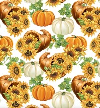 David Textiles Fabric, Fat Quarter 18&quot; X 21&quot;, 100% Cotton, Sunflowers, Pumpkins - £3.95 GBP