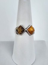 Vintage Baltic Honey Amber 2-tone sterling silver ring size 7.5 dual color - £31.64 GBP