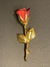 Premier Designs VTG Brooch Pin Red Rose on Golden Stem 2.75" Excellent - $11.55