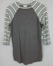 NWT LulaRoe Randy Shirt Gray With Gray &amp; White Striped Sleeves Size XXS - £12.20 GBP