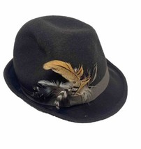 Classic Fedora Hat with Short Brim Brown Wool Felt Brown Feather - £24.20 GBP