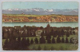 Starnberger See Bayern Germany Scenic View Of Lake Mountains Restaurant Postcard - £11.15 GBP