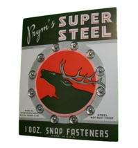 Prym&#39;s Super Steel Snap Fasteners Moose Elk Original NOS 1 Dozen On Card 1940&#39;s - £13.55 GBP