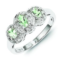 Sterling Silver Rhodium Plated Green Amethyst &amp; Diamond Ring - £73.12 GBP