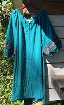 Pioneer Woman Sz 3X Dress Midi Lounge MuuMuu Teal Blu Embroidered Slv Ra... - $24.47